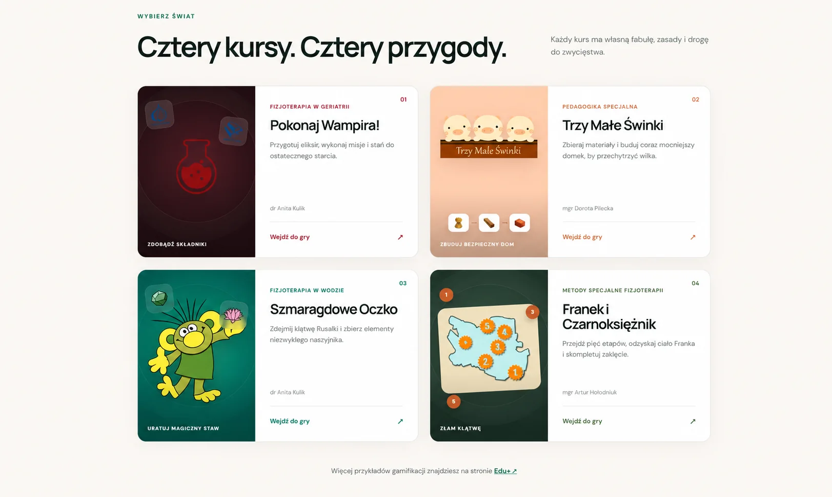 Cztery edukacyjne światy projektu Gamifikacja