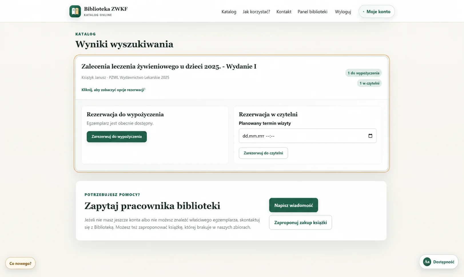Rezerwacja publikacji do wypożyczenia lub skorzystania w czytelni