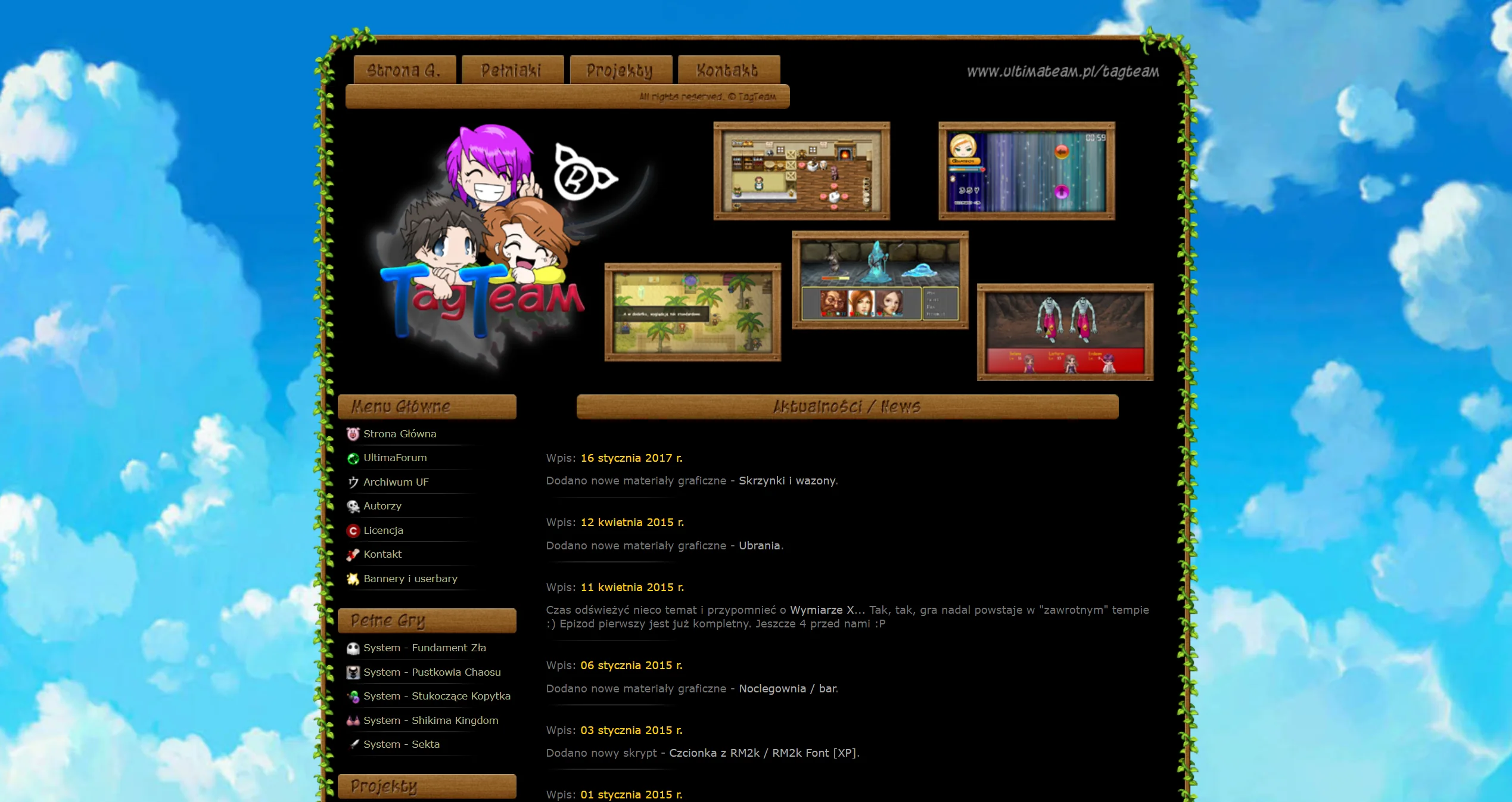 Strona TagTeam prezentująca gry i projekty stworzone w RPG Makerze